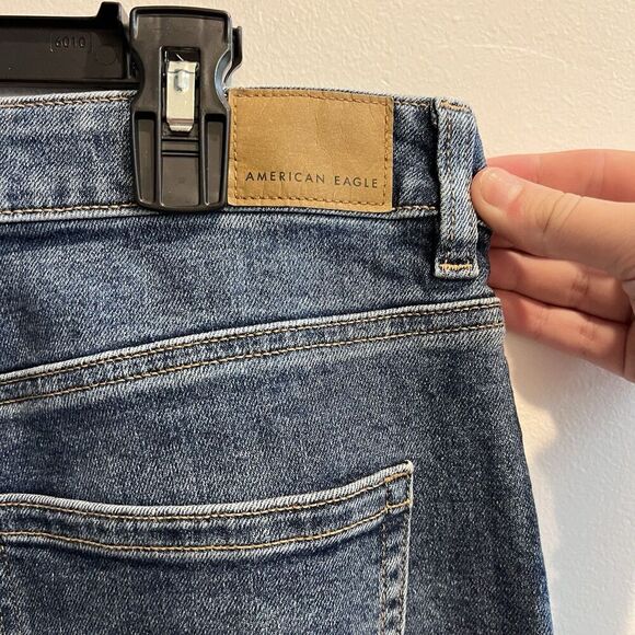 American Eagle Mom Jeans 10 Long Dark Wash 32x28 Classic Denim Pants Tapered - Picture 7 of 8
